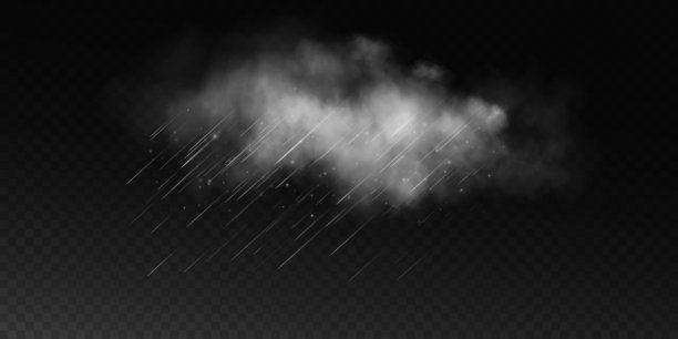 第一张图片展示了透明背景上的雨滴。第二张图片展示了透明背景上有雨和白云的倾盆大雨。第三张图片展示了有冰雹的倾盆大雨。图片下载