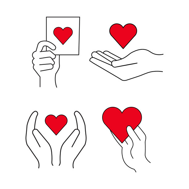 社区信任之手，社会关怀涂鸦线条图标。慈善社区、合作关怀、人民团结帮助概念图标集。手绘涂鸦风格线条。矢量插图。图片下载