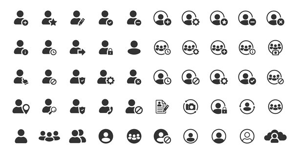 用户个人资料图标集。包含密码、登录、用户名、头像、连接、添加好友、人员、更改照片、设置。用户账户UI网页按钮。适用于网页、移动设备和用户界面设计的图标。图片下载