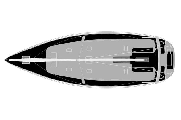 游艇轮廓矢量插图。豪华游艇标志设计轮廓矢量插图，背景为白色。俯视图。图片下载