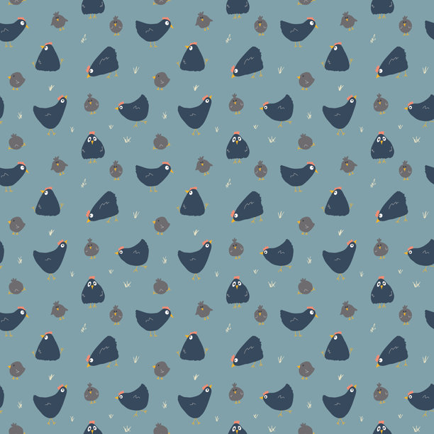 可爱的卡通鸡和母鸡无缝图案背景矢量素材图片下载