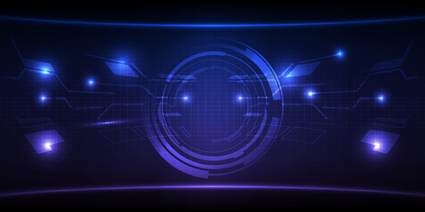 未来科技蓝色数字高科技与圆形抬头显示器和数字电路元素图案矢量插画图片下载