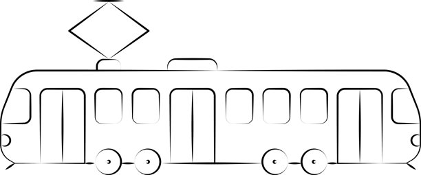 手绘通勤主题图标素材：学生、行人、公共交通、自行车和校车矢量插图图片下载