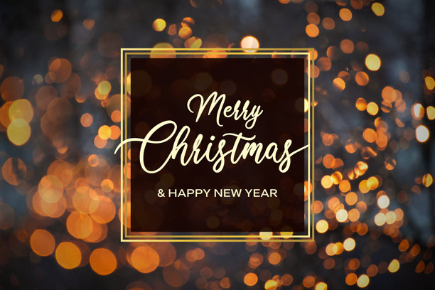 带有金色散景灯光边框的圣诞快乐和新年快乐贺卡库存图片图片下载