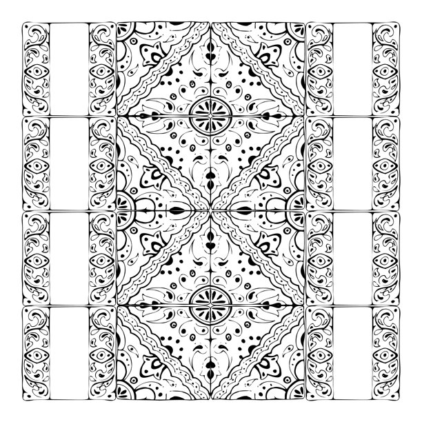 墨西哥阿拉伯地中海摩洛哥马赛克图案，瓷砖墙面地板釉面装饰。孤立的对称瓷砖组合。手绘墨水矢量插图。设计建筑、宣传册、家居装饰。图片下载