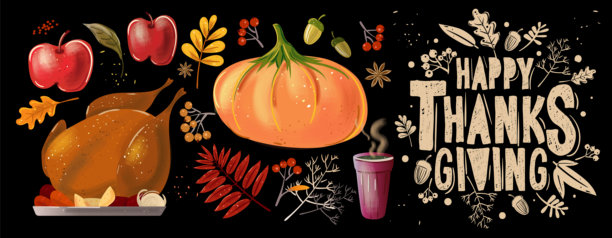 感恩节火鸡南瓜浆果秋叶素材图片下载