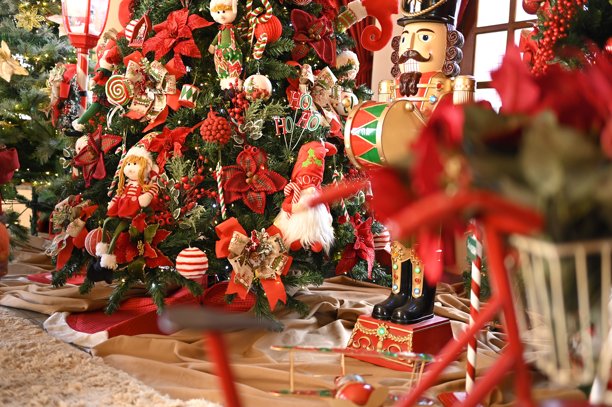 圣诞装饰布置，圣诞老人，鲜花，雪，礼物，模糊区域，节日礼物图片图片下载