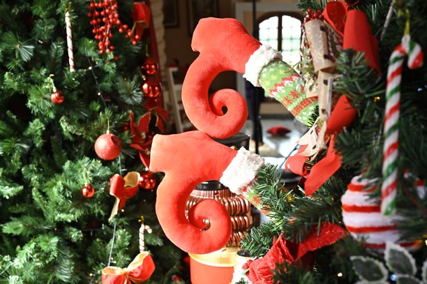 圣诞装饰布置，圣诞老人，鲜花，雪，礼物，模糊区域，节日礼物图片图片下载