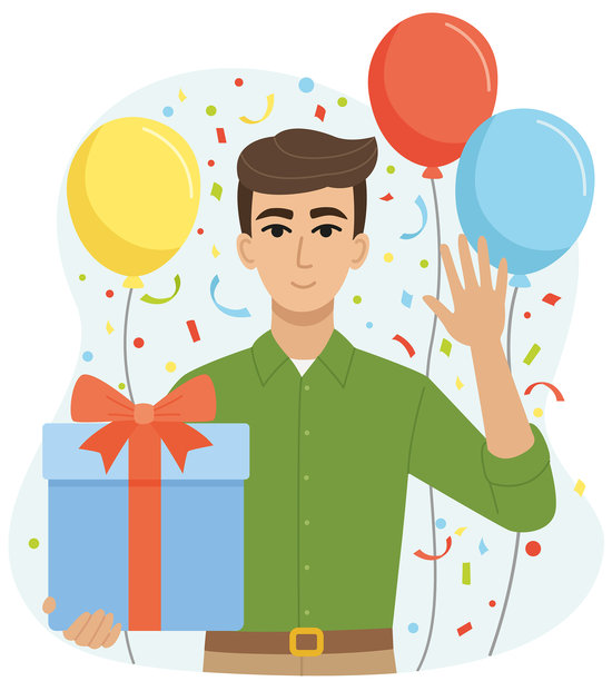 手捧礼品盒的男人插画图片下载