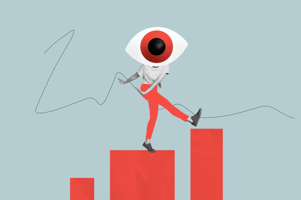 无头舞蹈女人的照片拼贴，巨大的眼球，视力监控，隐私，眼科医生的绘画背景图片下载