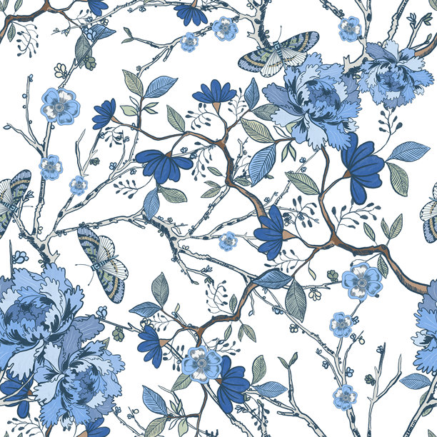 无缝动物图案与树木，采用中国风复古插图手绘水彩风格图片下载