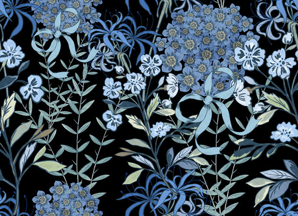 无缝动物图案与树木，采用中国风复古插图手绘水彩风格图片下载