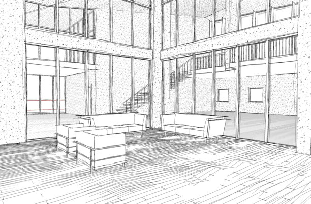 建筑师手绘的大型豪华别墅透视草图图片下载