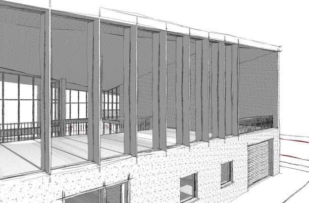 建筑师手绘的大型豪华别墅透视草图图片下载