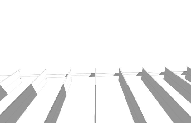 建筑师手绘草图，展示带有木质垂直面板百叶窗的玻璃立面透视图图片下载