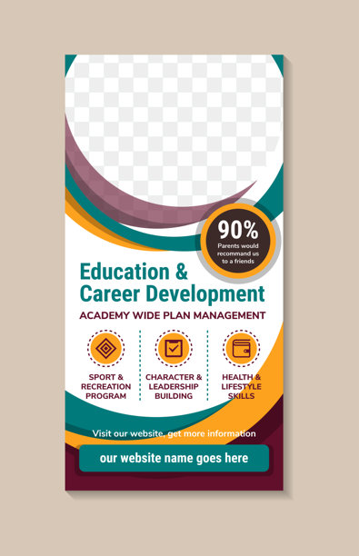 教育与职业发展的抽象设计展架模板集合。垂直布局，白色背景上留有照片拼贴的空间。图片下载