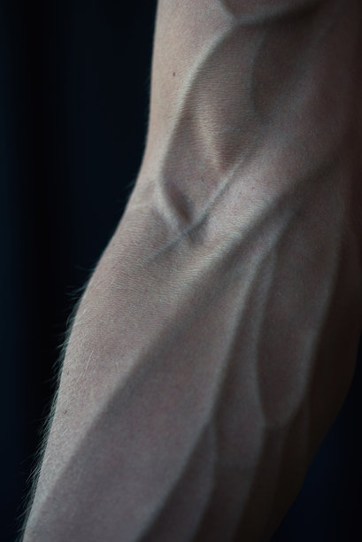 强壮年轻男子手部特写，显著的静脉。强健男子手部的微距照片。图片下载