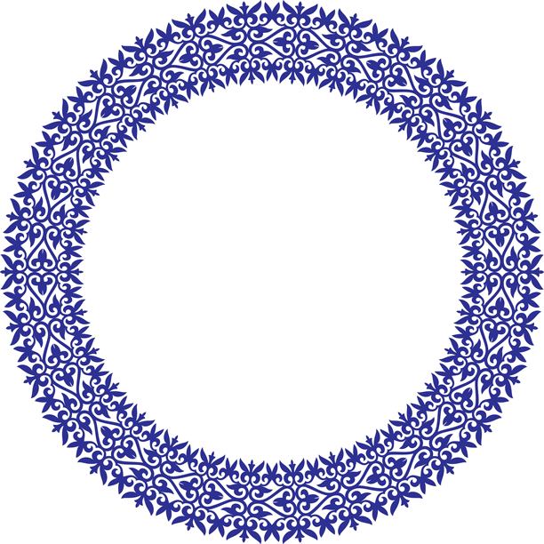 矢量蓝色圆哈萨克民族装饰。大草原民族的民族格局，哈萨克人，蒙古人，吉尔吉斯人，卡尔梅克人，布里亚特人。圆，边框。对于喷砂器图片下载