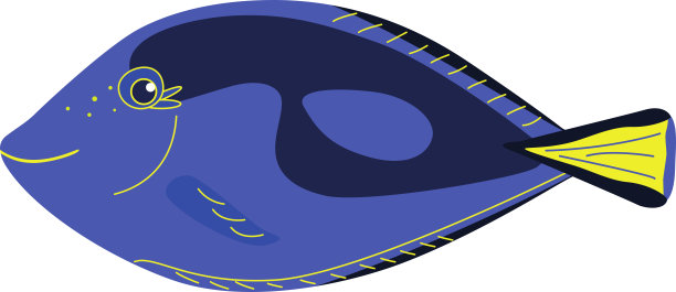 一只微笑的可爱手术鱼。热带鱼。珊瑚礁。手绘。适合您设计的矢量涂鸦图片。图片下载