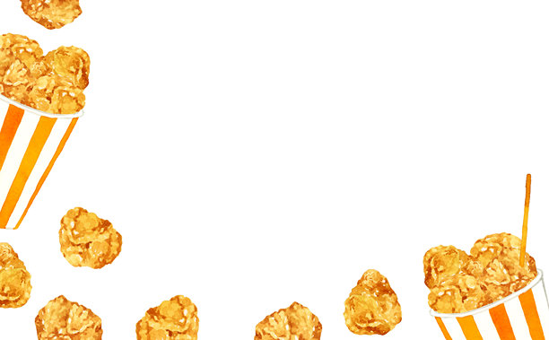 炸鸡的背景。手绘水彩插图，展示食物和烹饪。图片下载