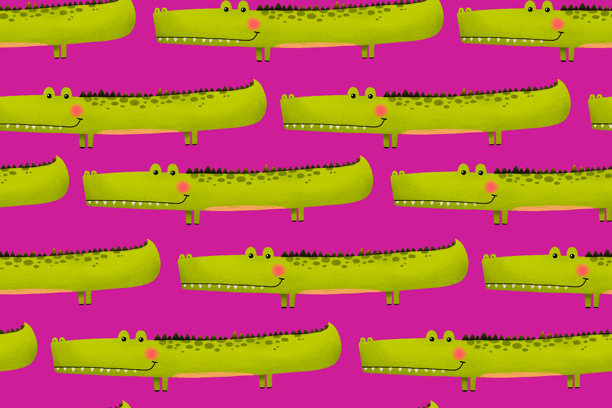 热带丛林鳄鱼的异国无缝背景。粉色图案。适合女孩的手绘图案。适用于幼儿园、纺织品、包装纸和服装。图片下载