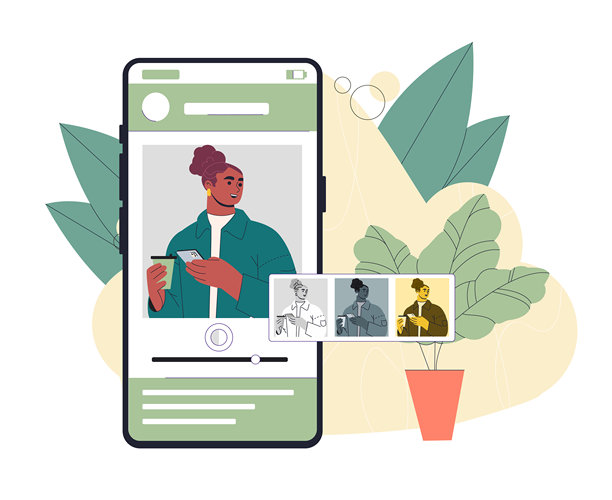 女性在社交网络上为照片应用滤镜。受欢迎的博主和影响者。互联网营销与广告。扁平化矢量插图。图片下载