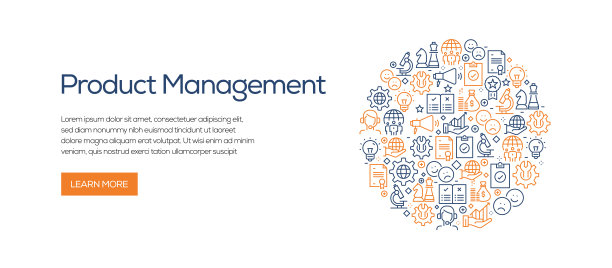 产品管理横幅模板与线图标。现代矢量插图广告，标题，网站。图片下载
