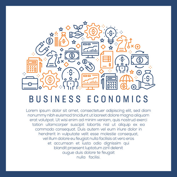 商业经济概念-彩色线图标，排列在圆圈图片下载