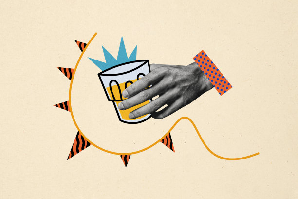 创意照片拼贴，手部碎片握着啤酒威士忌酒杯，庆祝周五周末的饮酒时光，酒吧聚会。图片下载