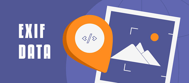 EXIF数据横幅插图，突出显示图像元数据、相机设置以及照片细节，如日期、时间、曝光和地理位置。对摄影师和数字资产管理至关重要。图片下载