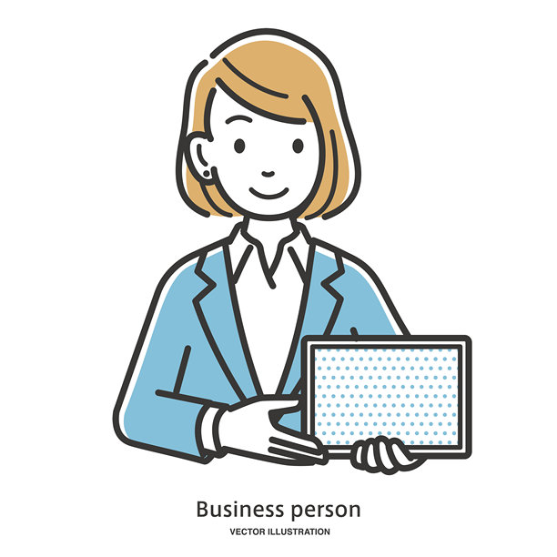 一位商务女性展示平板电脑屏幕并回应客户的插图素材图片下载