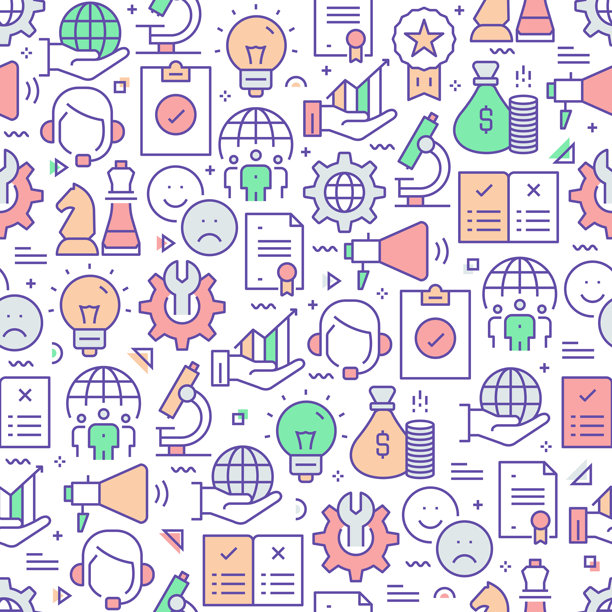 矢量设计模板集和元素为产品管理在流行的线性风格-无缝模式与线性图标相关的产品管理-矢量图片下载