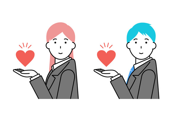 商人和商女手持心形图案的插图素材图片下载
