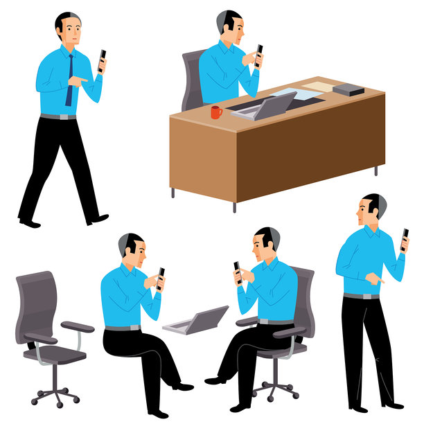 在办公桌前拿着智能手机的男人图片下载