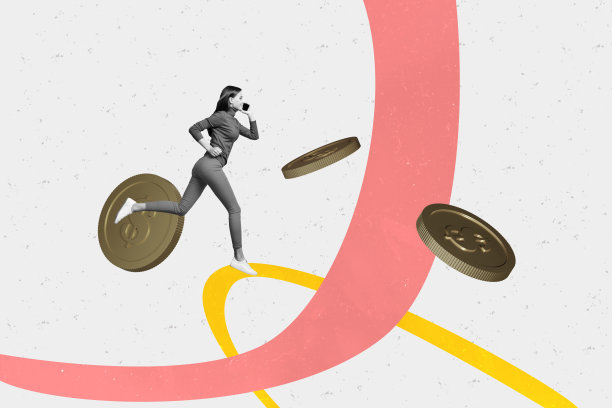 办公室工作年轻女性的趋势艺术合成图像，手持智能手机，象征着赚钱、预算和成功的照片拼贴。图片下载