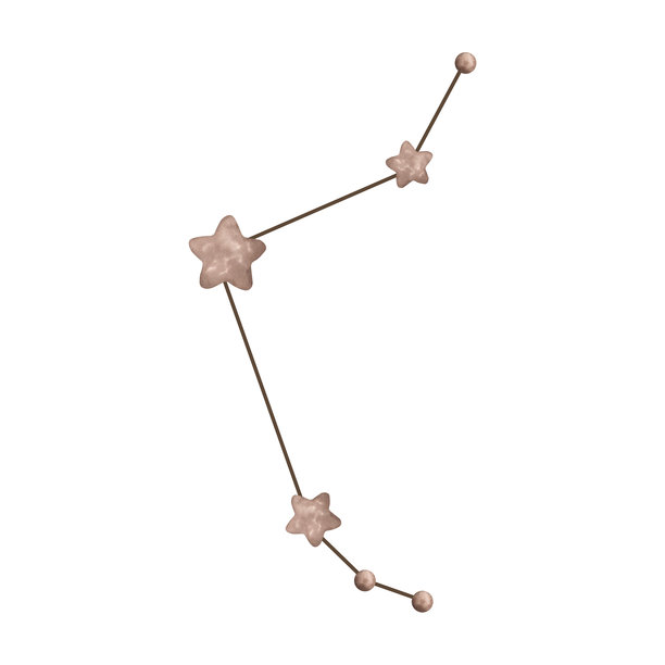 水彩手绘的星座插图，展示了白羊座。可爱的棕色水彩星星星座，适合儿童。图片下载