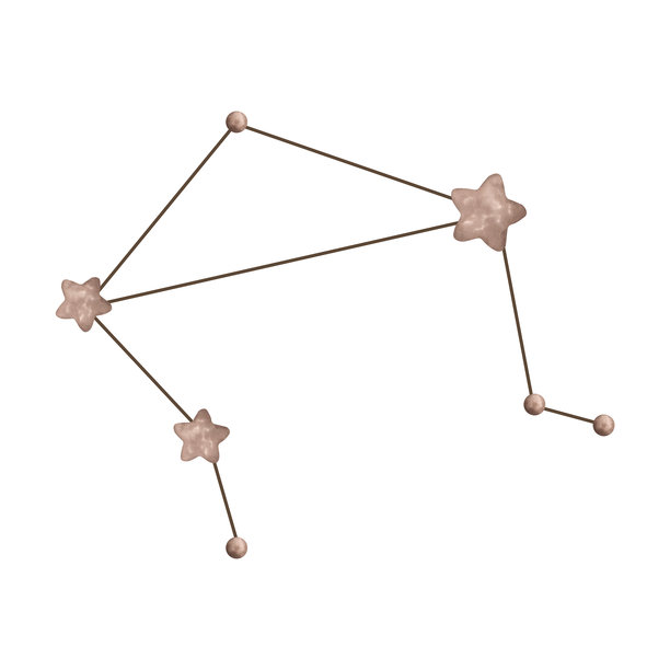 水彩手绘的星座插图，描绘天秤座。可爱的棕色水彩星星星座，适合儿童。图片下载