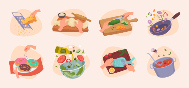 烹饪。健康食品准备的产品图片，精确的烹饪矢量概念图片下载