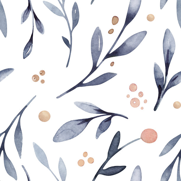 水彩花卉新年无缝图案，采用可爱的儿童风格，色彩丰富的圣诞背景，手绘印刷，包含抽象花朵、叶子和植物，设计纹理图片下载