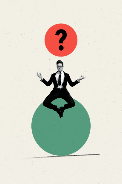 严肃男子在涂鸦背景下进行瑜伽冥想的垂直照片拼贴，思考困惑与佛教静修。图片下载