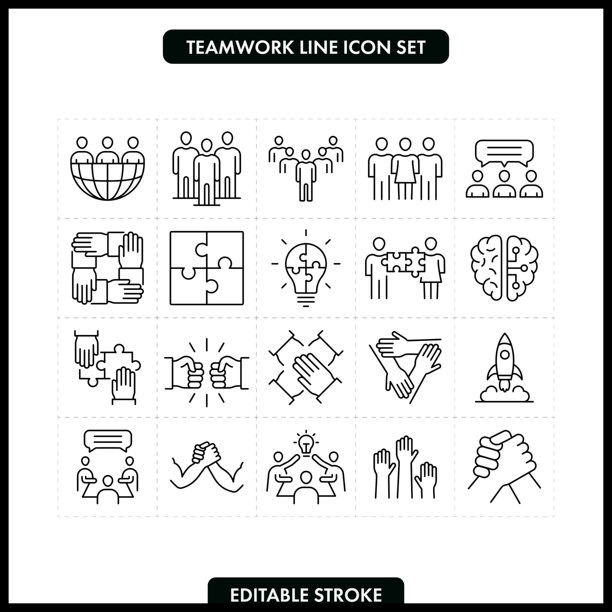 团队一行图标。可编辑的中风。图片下载