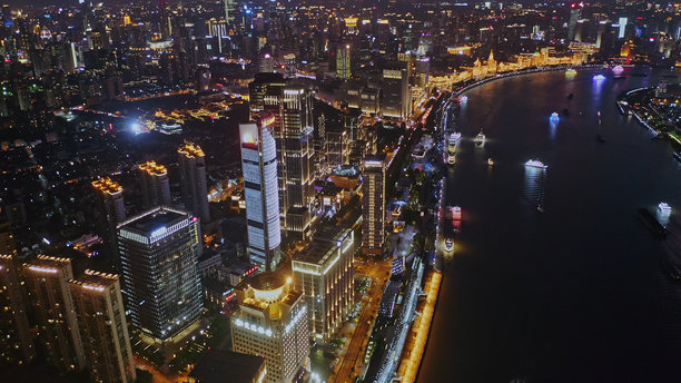 黄浦江的航拍照片，北外滩，上海，中国，亚洲。图片下载