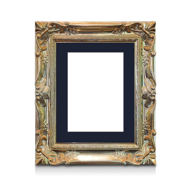 正面视图的白色纸张放在蓝色纸张上，金色框架置于白色背景上，物品，装饰，时尚，礼物，照片，留白空间图片下载