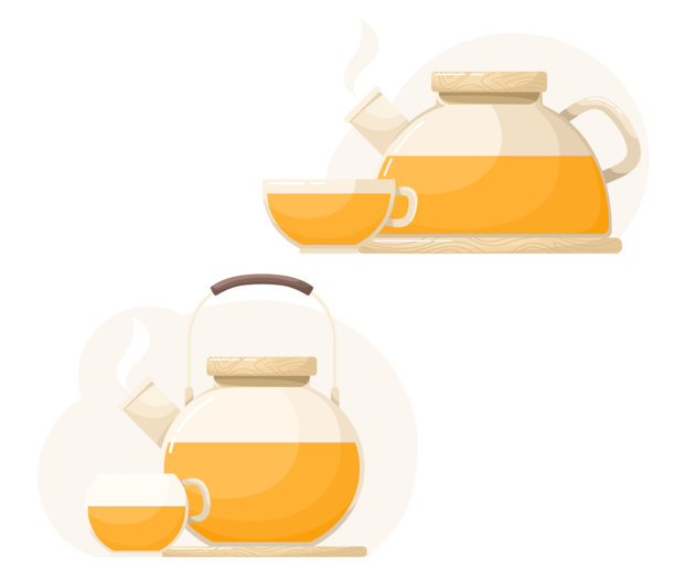 玻璃茶壶装海棠果或芒果茶，玻璃杯。平面风格的饮品图片。图片下载