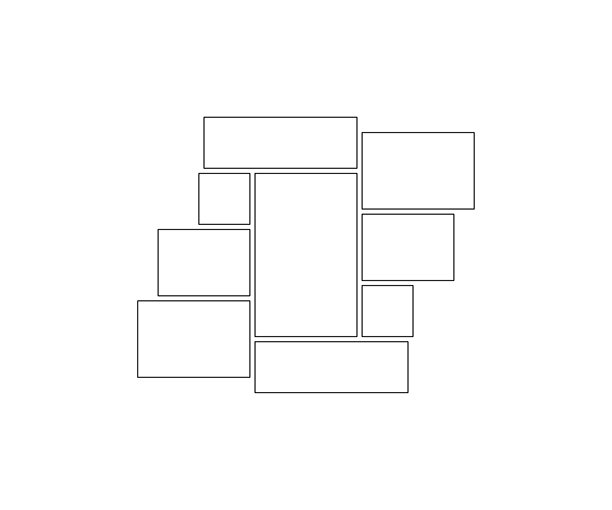 方形和矩形形状的相框拼贴，适用于照片，图像模板线条集。情绪板布局，背景。画廊网格，马赛克拼图边框。矢量轮廓。图片下载