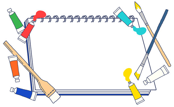 素描本、画笔和颜料的插图素材图片下载