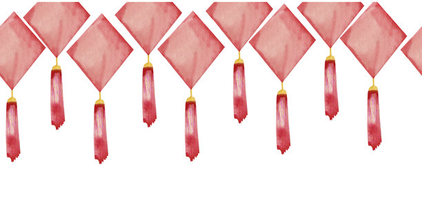 春节庆祝装饰无缝横幅。手绘亚洲红色悬挂装饰，适用于室内、家居、墙壁和窗户设计。贴纸、标签、包装。图片下载