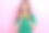 特写照片，漂亮可爱的女士穿着绿色时尚服装，佩戴耳机，脖子上挂着新设备，背景为粉色。图片下载