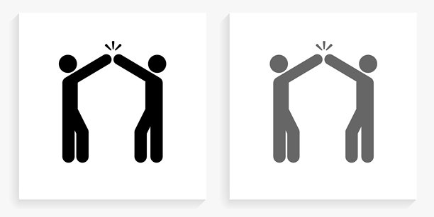 两个人击掌黑白方形图标图片下载