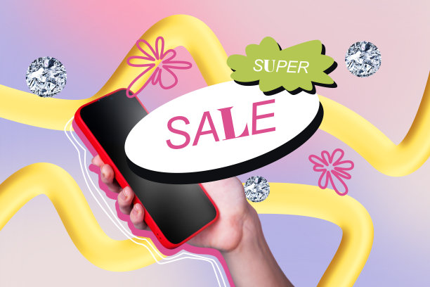 手机在线购物促销的拼贴照片，珠宝、珍珠、黑色星期五支付订单，背景为涂鸦风格。图片下载